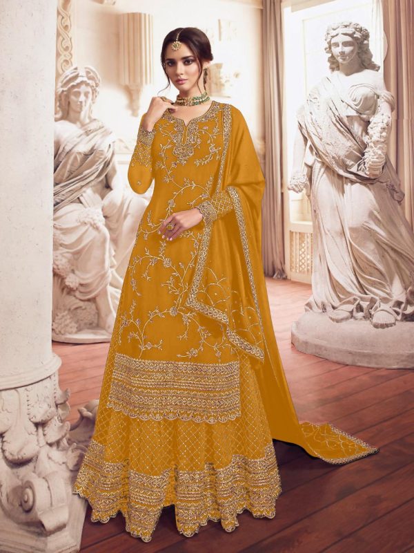 Yellow Georgette Embroidery Work Salwar Suit