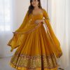 Yellow Georgette Multi Thread Work Gown