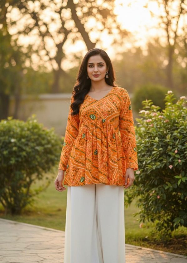 INLI Bandhej Yellow Color Pure Georgette Kurti with Designer Work. Best Price ₹1349. Delivery 4-6 Working Days. Shop now. | Bollywood Kurti, Creative Kurtis, Designer Kurti, Kurti, Party Wear Kurti, Selfie Kurti