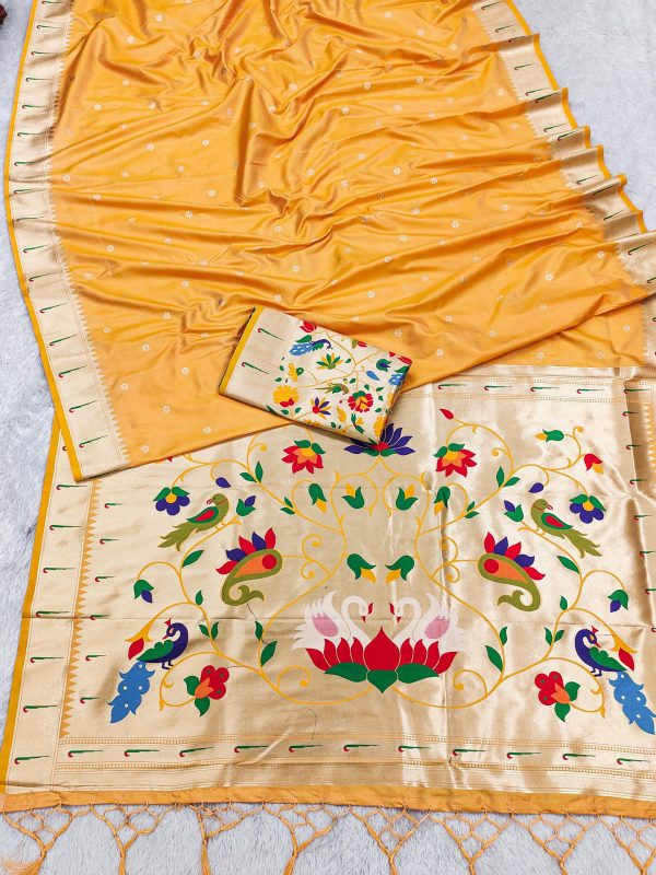 Yellow Silk Zari Lace Work Saree