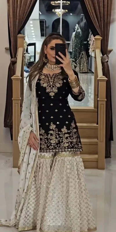 VLM 264 Black in Fox Georgette Embroidery Work & Lace Work Salwar Suit . Best Price ₹2399. Delivery 4-6 Working Days. Shop now. | Casual Suits, Jump Suits, Tops & Bottoms, Track Suits, Trendy Wear, Creative suits, Designer Suits, Palazzo Suits, Party Wear Suits, Patiala Suits, Salwar suit, Straight Suits