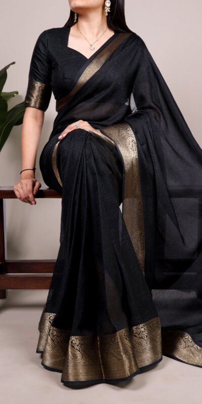 YNF 7908 Black Mass Mello Saree with Zari Work. Wedding, Party, Festive, Events Introductory Price ₹1449. Delivery 4-6 Working Days. Shop now. | Creative Sarees, Embroidered Sarees, Bollywood Sarees, Designer Sarees, Ethnic Saree, Modern Digital sarees, Party Wear Sarees, Sarees
