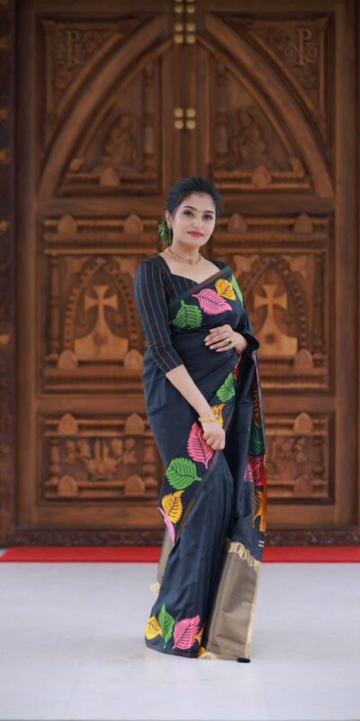 KP 6042 Black Color Soft Lichi Silk Saree with Lace Border & Lace Work. Get it for ₹1399. Delivery 4-6 Working Days. Shop now. | Creative Sarees, Embroidered Sarees, Bollywood Sarees, Designer Sarees, Ethnic Saree, Modern Digital sarees, Party Wear Sarees, Sarees