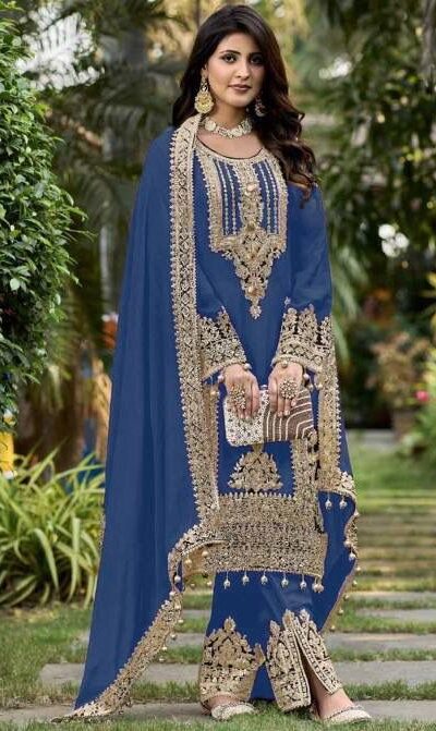 KF 1628 Blue Faux Georgette Salwar Suit Perfect for Wedding, Party, Raksha Bandhan, Baisakhi, Sangeet – . Affordable Price ₹2399. Delivery 4-6 Working | Casual Suits, Jump Suits, Tops & Bottoms, Track Suits, Trendy Wear, Creative suits, Designer Suits, Palazzo Suits, Party Wear Suits, Patiala Suits, Salwar suit, Straight Suits