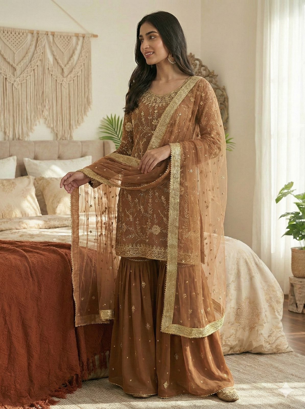 Chiku Georgette With Embroidery Lace Work Salwar Suit - Image 8
