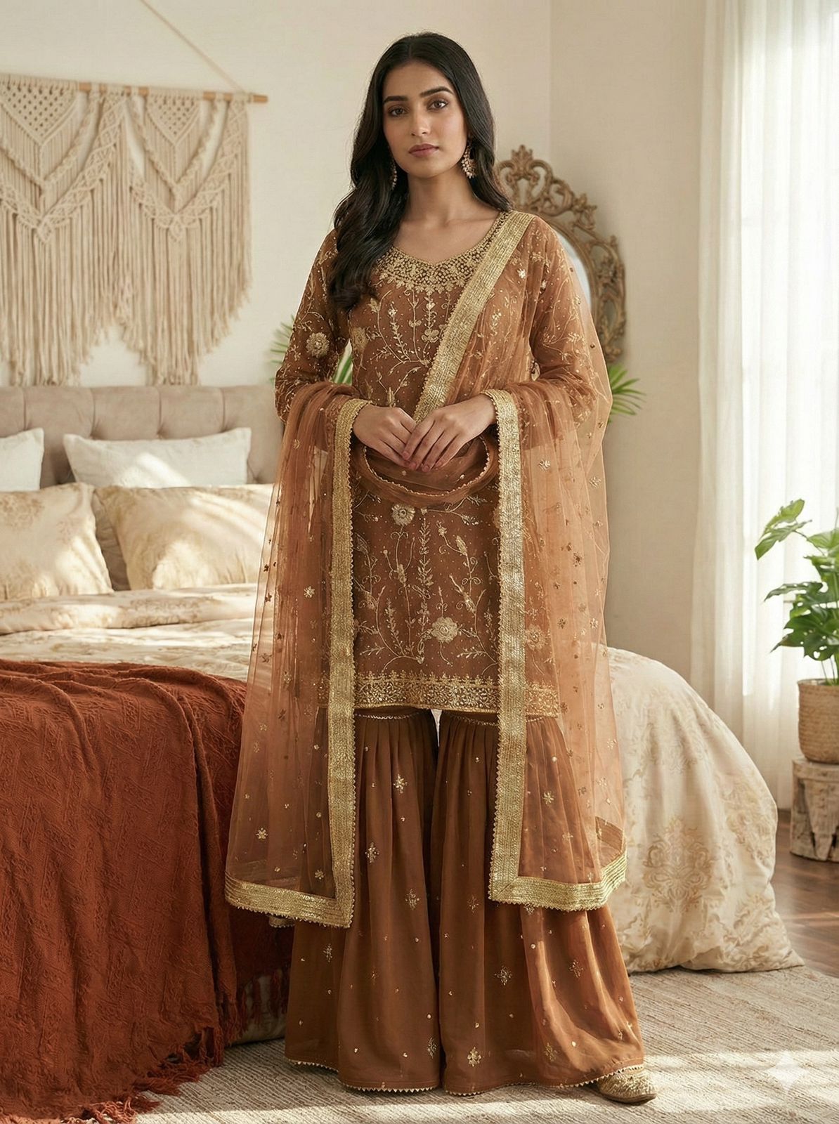 Chiku Georgette With Embroidery Lace Work Salwar Suit - Image 7