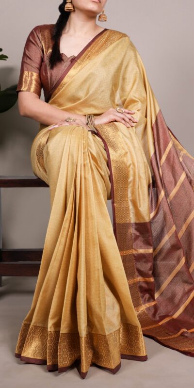 YNF 7408 Cream Color Poly Cotton Saree With Zari Work. Wedding, Party, Festive, Events, Affordable Price ₹1399. Delivery 4-6 Working Days. Shop now. | Creative Sarees, Embroidered Sarees, Bollywood Sarees, Designer Sarees, Ethnic Saree, Modern Digital sarees, Party Wear Sarees, Sarees
