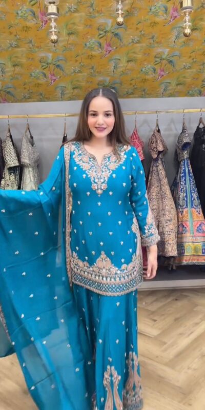 LG 2029 Firozi Chinon Salwar Suit with Embroidery Work. Wedding, Party, Festive, Events, Special Price ₹2399. Delivery 4-6 Working Days. Shop now. | Casual Suits, Jump Suits, Tops & Bottoms, Track Suits, Trendy Wear, Creative suits, Designer Suits, Palazzo Suits, Party Wear Suits, Patiala Suits, Salwar suit, Straight Suits