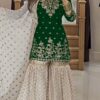 Green Fox Georgette Embroidery Lace Work Salwar Suit