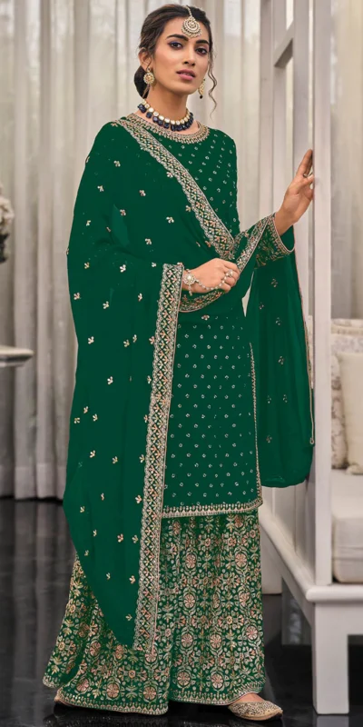 FC 1448 Green Georgette Salwar Suit with Embroidery Work & Lace Work. Exclusive Offer ₹2599. Delivery 4-6 Working Days. Shop now. | Casual Suits, Jump Suits, Tops & Bottoms, Track Suits, Trendy Wear, Creative suits, Designer Suits, Palazzo Suits, Party Wear Suits, Patiala Suits, Salwar suit, Straight Suits