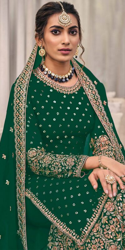 FC 1448 Green Georgette Salwar Suit with Embroidery Work & Lace Work. Exclusive Offer ₹2599. Delivery 4-6 Working Days. Shop now. | Casual Suits, Jump Suits, Tops & Bottoms, Track Suits, Trendy Wear, Creative suits, Designer Suits, Palazzo Suits, Party Wear Suits, Patiala Suits, Salwar suit, Straight Suits