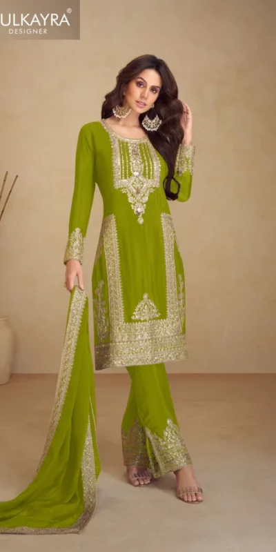 FC GULKAYRA 7473 Mahendi Chinon Salwar Suit Perfect for Wedding, Party, Durga Puja, Eid, Sangeet – . Grab it for ₹3199. Delivery 4-6 Working Days. | Casual Suits, Jump Suits, Tops & Bottoms, Track Suits, Trendy Wear, Creative suits, Designer Suits, Palazzo Suits, Party Wear Suits, Patiala Suits, Salwar suit, Straight Suits