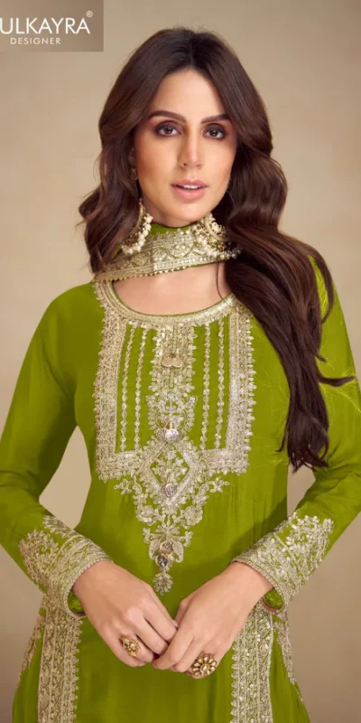 Mahendi Chinon Multi Embroidery Work Salwar Suit