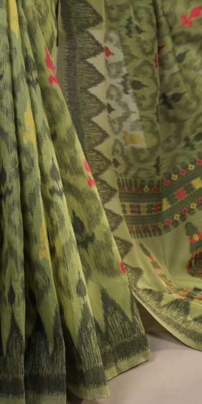 Mahendi Poly Cotton Thread Weaving Work Saree