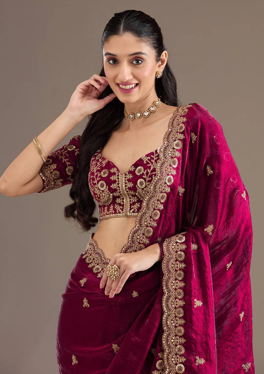 BT 434 Maroon Fandy Sattin Silk Saree with Zari Work. Wedding, Party, Festive, Events, Best Price ₹2049. Delivery 4-6 Working Days. Shop now. | Creative Sarees, Embroidered Sarees, Bollywood Sarees, Designer Sarees, Ethnic Saree, Modern Digital sarees, Party Wear Sarees, Sarees