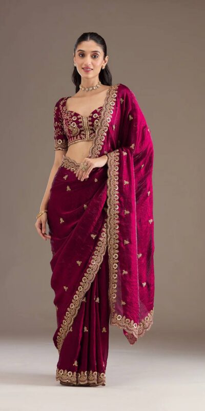 BT 434 Maroon Fandy Sattin Silk Saree with Zari Work. Wedding, Party, Festive, Events, Best Price ₹2049. Delivery 4-6 Working Days. Shop now. | Creative Sarees, Embroidered Sarees, Bollywood Sarees, Designer Sarees, Ethnic Saree, Modern Digital sarees, Party Wear Sarees, Sarees
