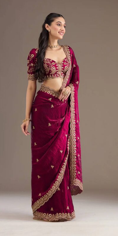 BT 434 Maroon Fandy Sattin Silk Saree with Zari Work. Wedding, Party, Festive, Events, Best Price ₹2049. Delivery 4-6 Working Days. Shop now. | Creative Sarees, Embroidered Sarees, Bollywood Sarees, Designer Sarees, Ethnic Saree, Modern Digital sarees, Party Wear Sarees, Sarees