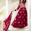 Ram 087 Maroon in Fox Georgette Embroidery Work & Thread Embroidery Gown . Special Price ₹2149. Delivery 4-6 Working Days. Shop now. | Bollywood Gowns, Creative Gowns, Designer Gowns, Embroidered Gowns, Gowns, Party Wear Gowns