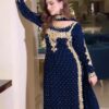 Navy Blue Viscose Velvet Lace Embroidery Work Salwar Suit