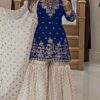 Navy Blue Fox Georgette Embroidery Lace Work Salwar Suit