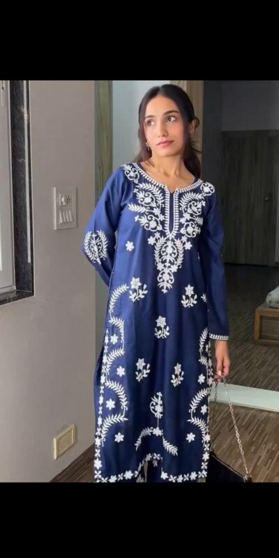Navy Blue Rayon Embroidery Work Salwar Suit
