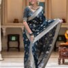Navy Blue Soft Lichi Silk Jacquard Work Saree