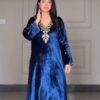 Navy Blue Velvet Embroidery Lace Work Salwar Suit