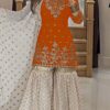 Orange Fox Georgette Embroidery Lace Work Salwar Suit
