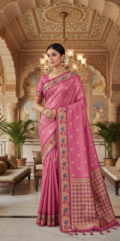 MS 545 Pink Banarasi Silk Saree with Zari Work. Wedding, Party, Festive, Events, Now at just ₹1649. Delivery 4-6 Working Days. Shop now. | Creative Sarees, Embroidered Sarees, Bollywood Sarees, Designer Sarees, Ethnic Saree, Modern Digital sarees, Party Wear Sarees, Sarees