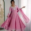 Pink Blooming Faux Embroidery Work Gown