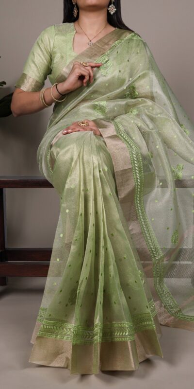 YNF 7402 Pista Color Poly Shimmer Saree with Embroidery Work. Wedding, Party, Festive Festive Deal ₹2499. Delivery 4-6 Working Days. Shop now. | Creative Sarees, Embroidered Sarees, Bollywood Sarees, Designer Sarees, Ethnic Saree, Modern Digital sarees, Party Wear Sarees, Sarees