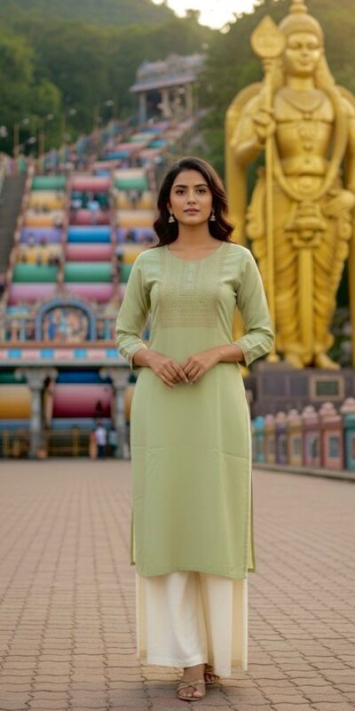 Pista Rayon Embroidery Work Kurti