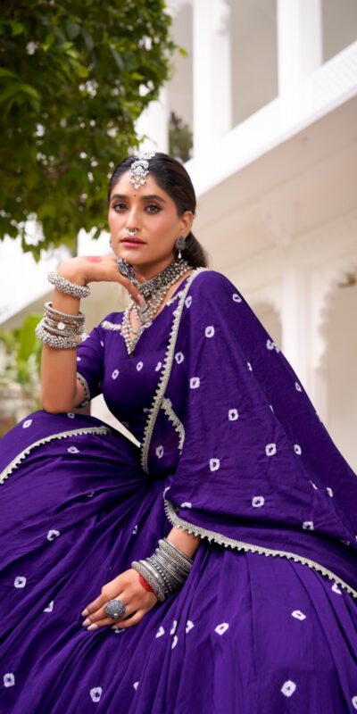 LNB 1663 Purple Color Pure Chander Bandhej Print With Lace Touch Up Lehenga Choli Wedding, Party, Festive, Events Etc. Delivery 4-6 Working Days Rs 1899 | Creative Lehenga, Bollywood Lehenga, Designer Lehenga, Embroidered Lehenga, Lehenga, Party Wear Lehenga