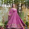 NSR 880 Purple Crunchy Silk Gown with Embroidery Work. Wedding, Party, Festive, Events Grab it for ₹2249. Delivery 4-6 Working Days. Shop now. | Bollywood Gowns, Creative Gowns, Designer Gowns, Embroidered Gowns, Gowns, Party Wear Gowns