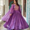 Purple Fendy Silk Embroidery Work Gown