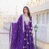 Purple Fox Georgette Embroidery Work Gown