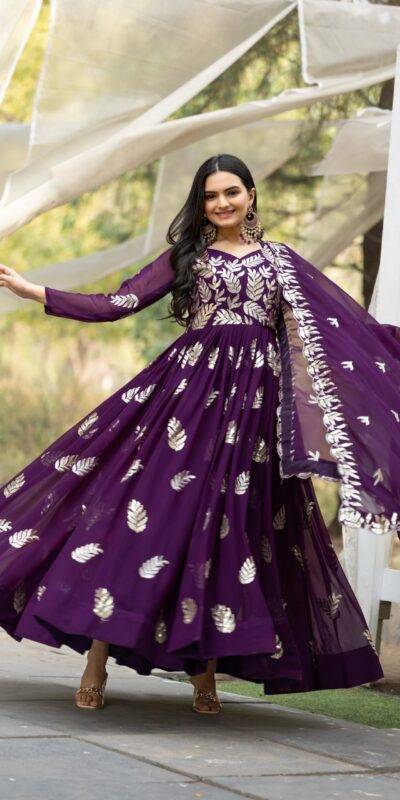 Ram 087 Purple in Fox Georgette Embroidery Work & Thread Embroidery Gown . Special Price ₹2149. Delivery 4-6 Working Days. Shop now. | Bollywood Gowns, Creative Gowns, Designer Gowns, Embroidered Gowns, Gowns, Party Wear Gowns