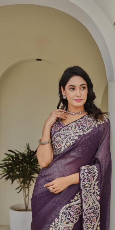 Ram 010 Purple Color Silver Crunchy Saree with Embroidery Work. Special Price ₹2149. Delivery 4-6 Working Days. Shop now. | Creative Sarees, Embroidered Sarees, Bollywood Sarees, Designer Sarees, Ethnic Saree, Modern Digital sarees, Party Wear Sarees, Sarees