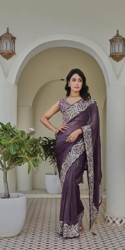 Ram 010 Purple Color Silver Crunchy Saree with Embroidery Work. Special Price ₹2149. Delivery 4-6 Working Days. Shop now. | Creative Sarees, Embroidered Sarees, Bollywood Sarees, Designer Sarees, Ethnic Saree, Modern Digital sarees, Party Wear Sarees, Sarees
