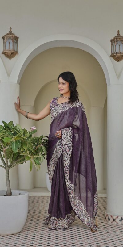 Ram 010 Purple Color Silver Crunchy Saree with Embroidery Work. Special Price ₹2149. Delivery 4-6 Working Days. Shop now. | Creative Sarees, Embroidered Sarees, Bollywood Sarees, Designer Sarees, Ethnic Saree, Modern Digital sarees, Party Wear Sarees, Sarees