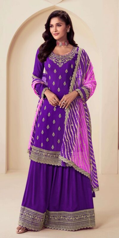 Purple Viscose Chinon With Zari Work Salwar Suit