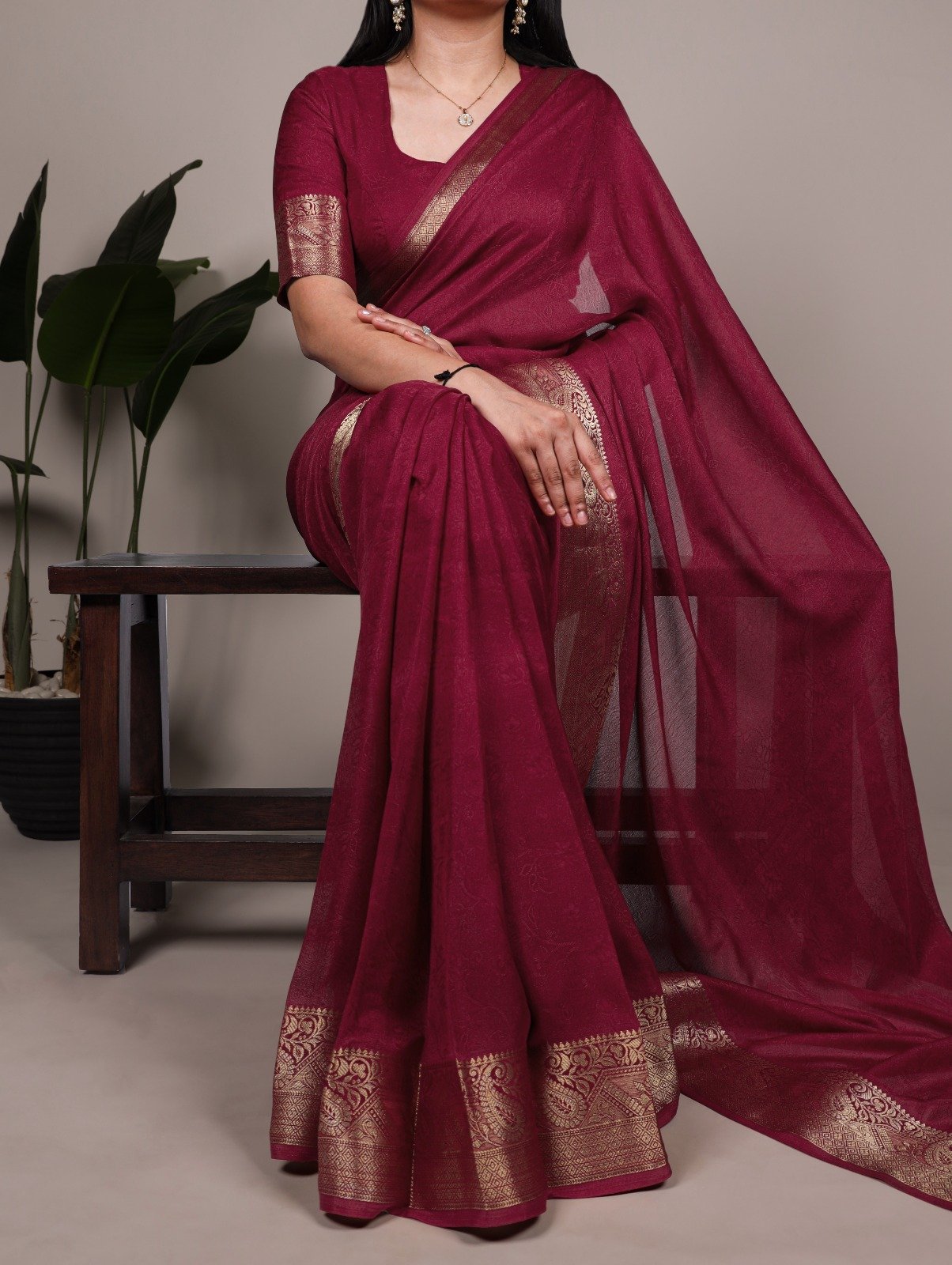 Rani Pink Mass Mello Zari Work Saree