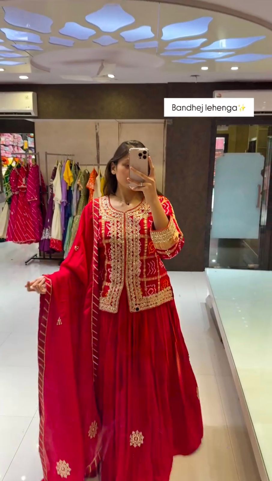 Red Chinon Digital Print Embroidery Work Lehenga Choli