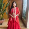 Red Chinon Thread Embroidery Work Lehenga Choli
