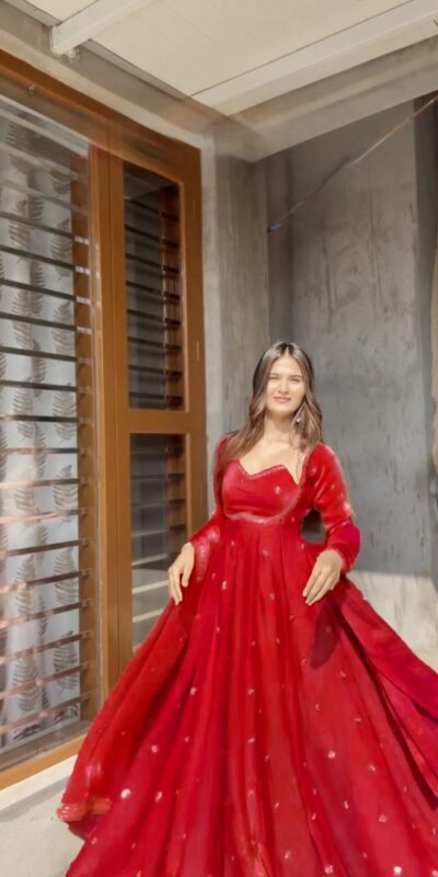 RTC 5937 Red Fendy silk Gown with Lace Work. Wedding, Party, Festive, Events Get it for ₹2149. Delivery 4-6 Working Days. Shop now. | Bollywood Gowns, Creative Gowns, Designer Gowns, Embroidered Gowns, Gowns, Party Wear Gowns