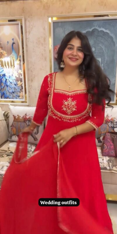 LG 2022 Red Georgette Salwar Suit with Lace Work & Embroidery Work. Exclusive Offer ₹1899. Delivery 4-6 Working Days. Shop now. | Casual Suits, Jump Suits, Tops & Bottoms, Track Suits, Trendy Wear, Creative suits, Designer Suits, Palazzo Suits, Party Wear Suits, Patiala Suits, Salwar suit, Straight Suits