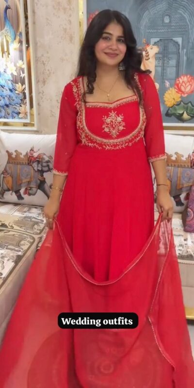 LG 2022 Red Georgette Salwar Suit with Lace Work & Embroidery Work. Exclusive Offer ₹1899. Delivery 4-6 Working Days. Shop now. | Casual Suits, Jump Suits, Tops & Bottoms, Track Suits, Trendy Wear, Creative suits, Designer Suits, Palazzo Suits, Party Wear Suits, Patiala Suits, Salwar suit, Straight Suits