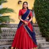 Red Poly Cotton Lace Zari Work Lehenga Choli
