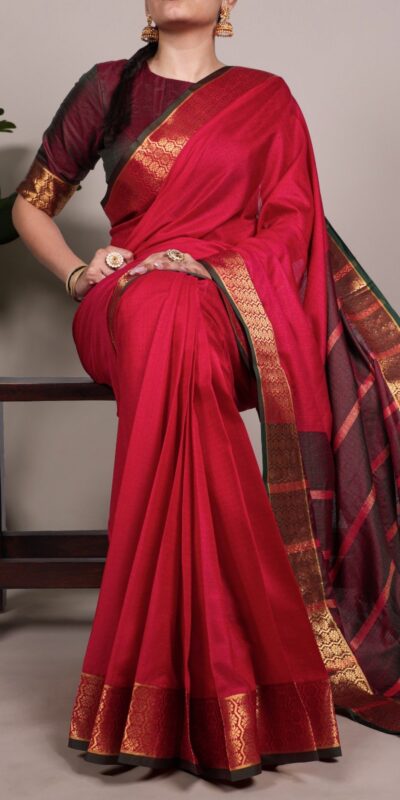 YNF 7408 Red Color Poly Cotton Saree With Zari Work. Wedding, Party, Festive, Events, Affordable Price ₹1399. Delivery 4-6 Working Days. Shop now. | Creative Sarees, Embroidered Sarees, Bollywood Sarees, Designer Sarees, Ethnic Saree, Modern Digital sarees, Party Wear Sarees, Sarees