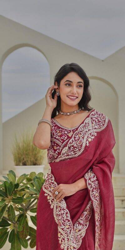 Ram 010 Red Color Silver Crunchy Saree With Embroidery Work Special Wedding, Party, Festive, Events Price ₹2149. Delivery 4-6 Working Days. Shop now. | Creative Sarees, Embroidered Sarees, Bollywood Sarees, Designer Sarees, Ethnic Saree, Modern Digital sarees, Party Wear Sarees, Sarees